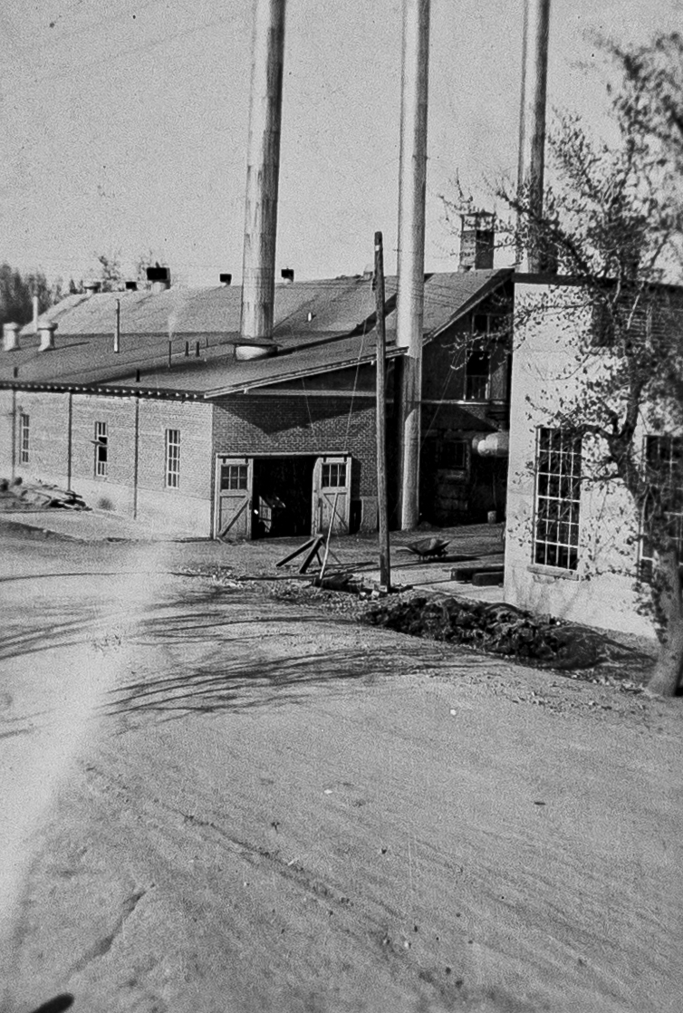 Side View of the Meridian Creamery with Smokestacks