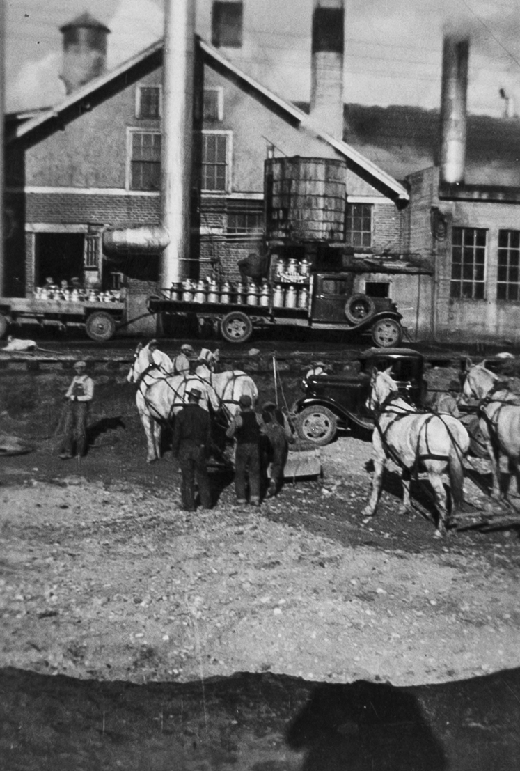 Horse Teams Plow behind the Meridian Creamery